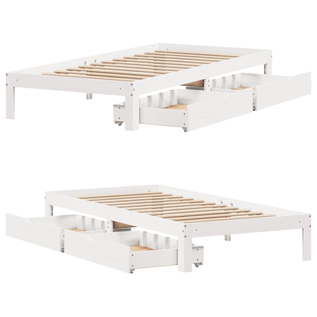 Estrutura de cama com gavetas 75x190 cm pinho maciço branco