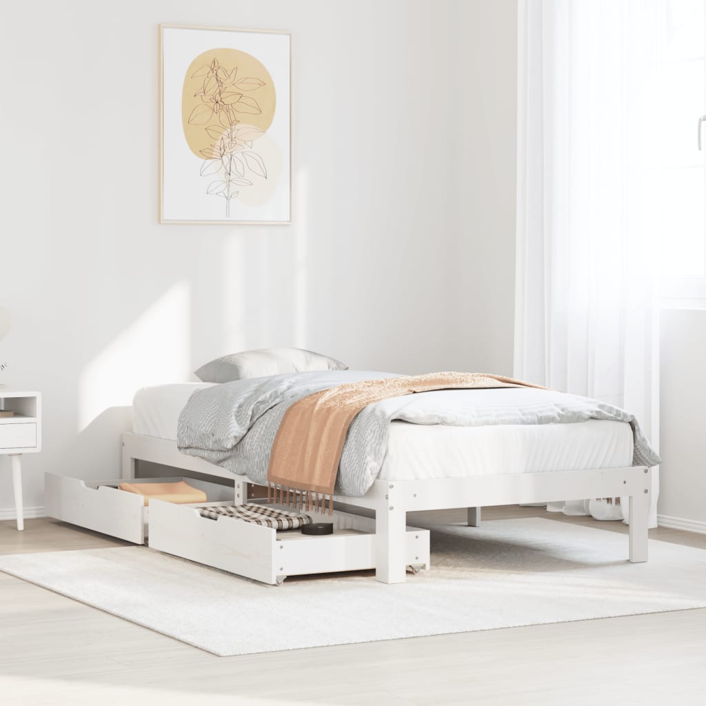 Estrutura de cama com gavetas 75x190 cm pinho maciço branco