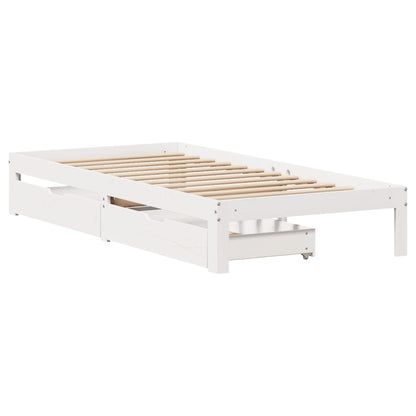 Estrutura de cama com gavetas 90x190 cm pinho maciço branco