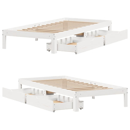 Estrutura de cama com gavetas 90x190 cm pinho maciço branco