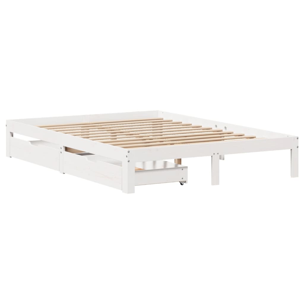 Estrutura de cama com gavetas 120x190 cm pinho maciço branco