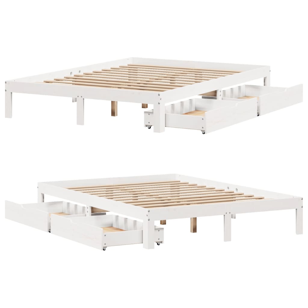 Estrutura de cama com gavetas 120x190 cm pinho maciço branco