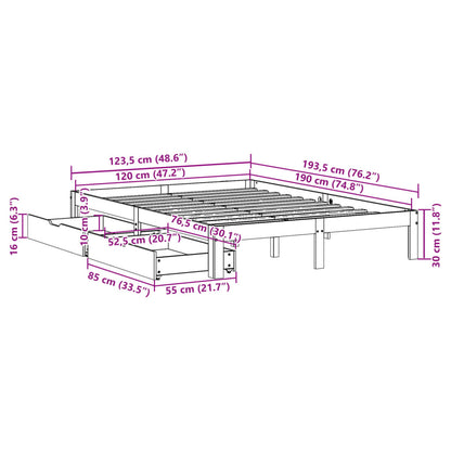 Estrutura de cama com gavetas 120x190 cm pinho maciço branco