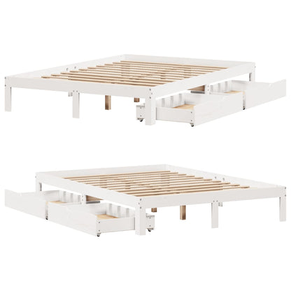 Estrutura de cama com gavetas 135x190 cm pinho maciço branco