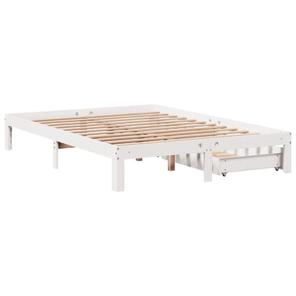 Estrutura de cama com gavetas 140x190 cm pinho maciço branco