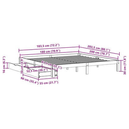 Estrutura de cama c/ gavetas 180x200 cm pinho maciça branco