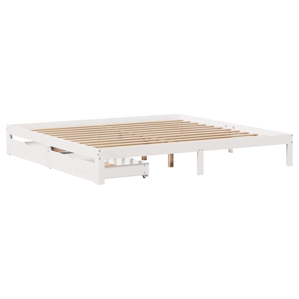 Estrutura de cama c/ gavetas 200x200 cm pinho maciço branco