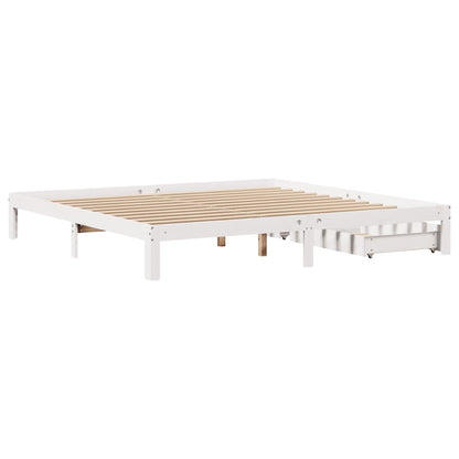 Estrutura de cama c/ gavetas 200x200 cm pinho maciço branco