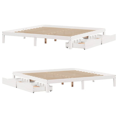 Estrutura de cama c/ gavetas 200x200 cm pinho maciço branco