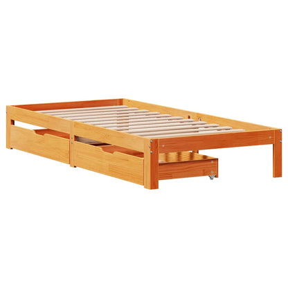 Estrutura de cama c/ gavetas 75x190cm pinho maciço castanho-mel