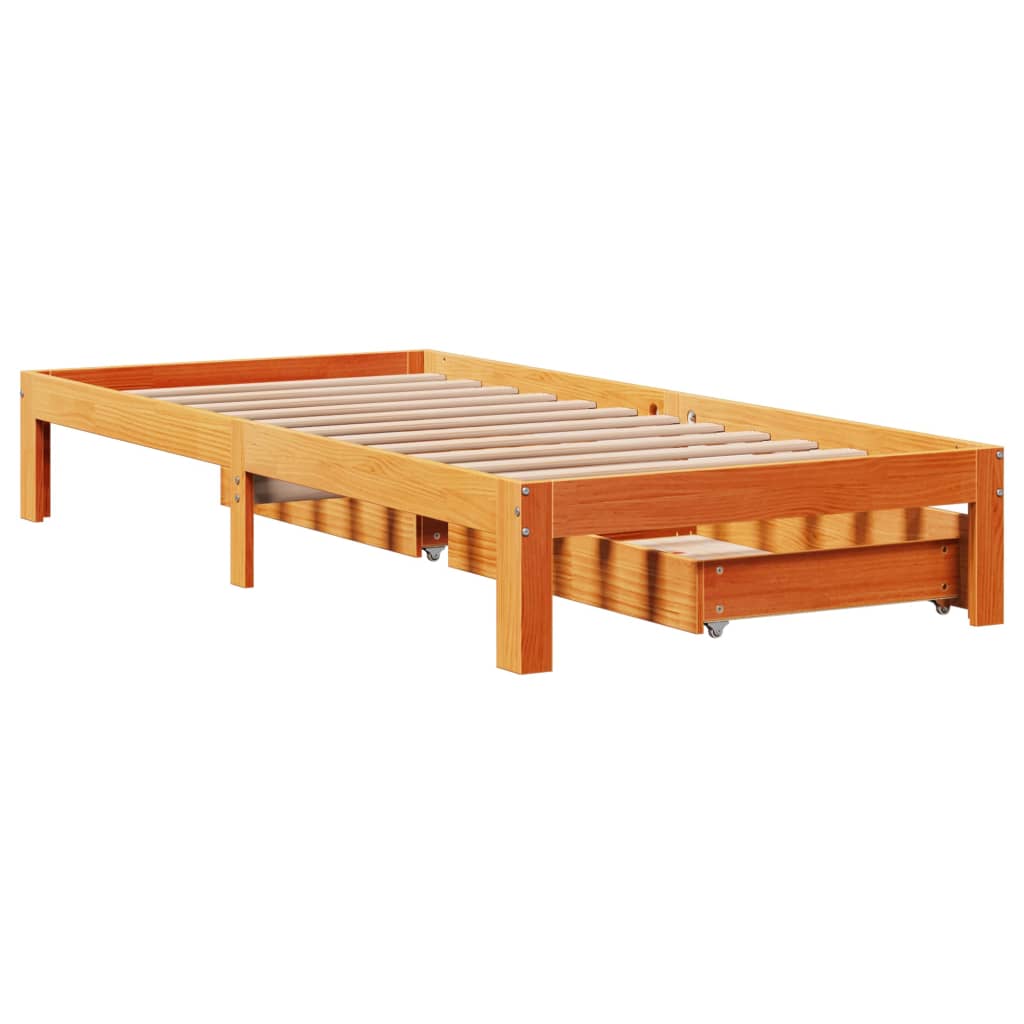 Estrutura de cama c/ gavetas 75x190cm pinho maciço castanho-mel