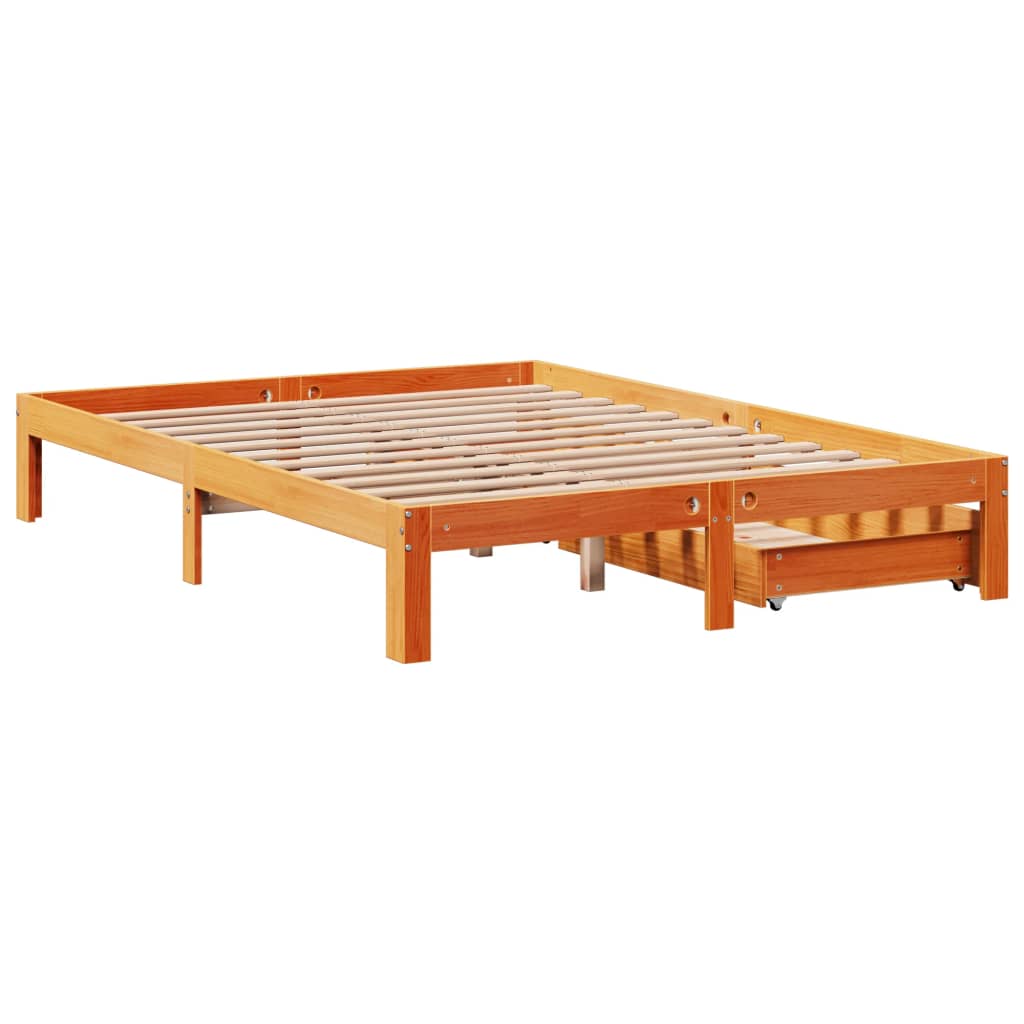 Estrutura cama c/ gavetas 120x190 cm pinho maciço castanho-mel