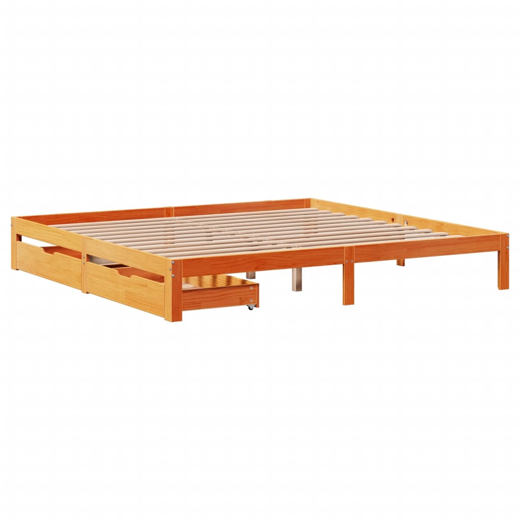 Estrutura de cama c/ gavetas 180x200 cm pinho castanho cera