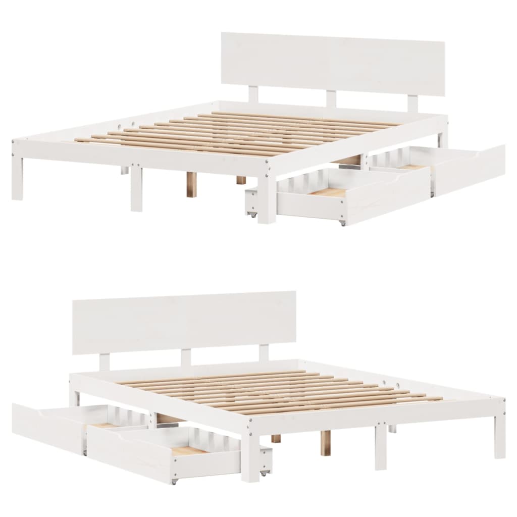 Estrutura de cama com gavetas 135x190 cm pinho maciço branco