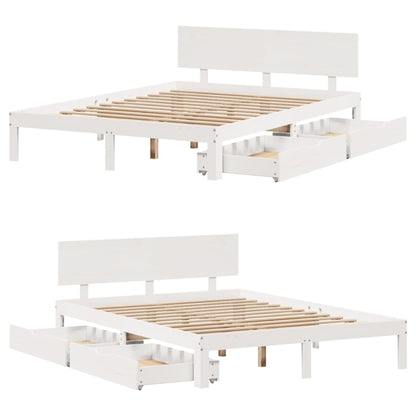 Estrutura de cama com gavetas 135x190 cm pinho maciço branco