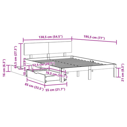 Estrutura de cama com gavetas 135x190 cm pinho maciço branco