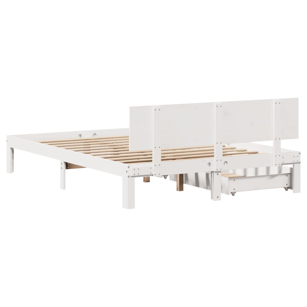 Estrutura de cama com gavetas 140x190 cm pinho maciço branco