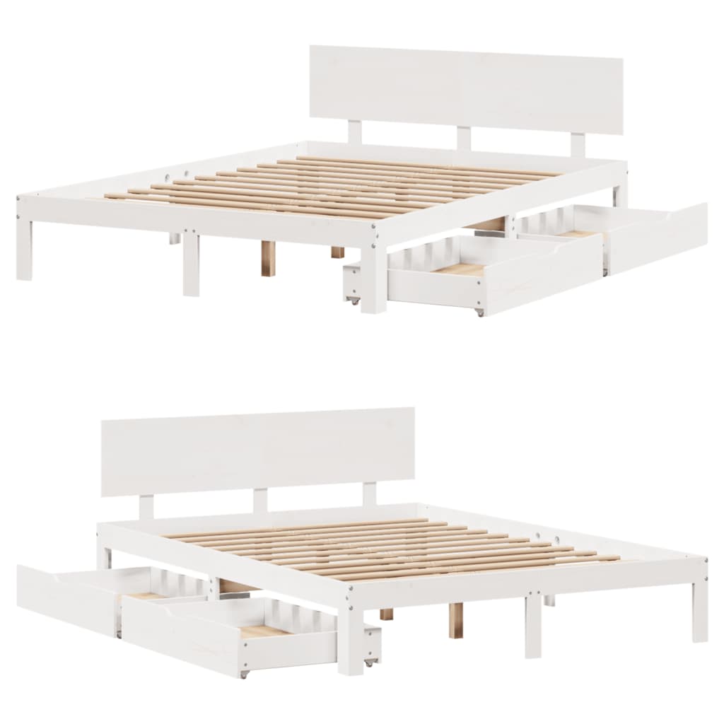 Estrutura de cama com gavetas 140x190 cm pinho maciço branco