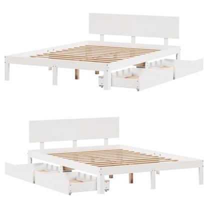 Estrutura de cama com gavetas 140x190 cm pinho maciço branco