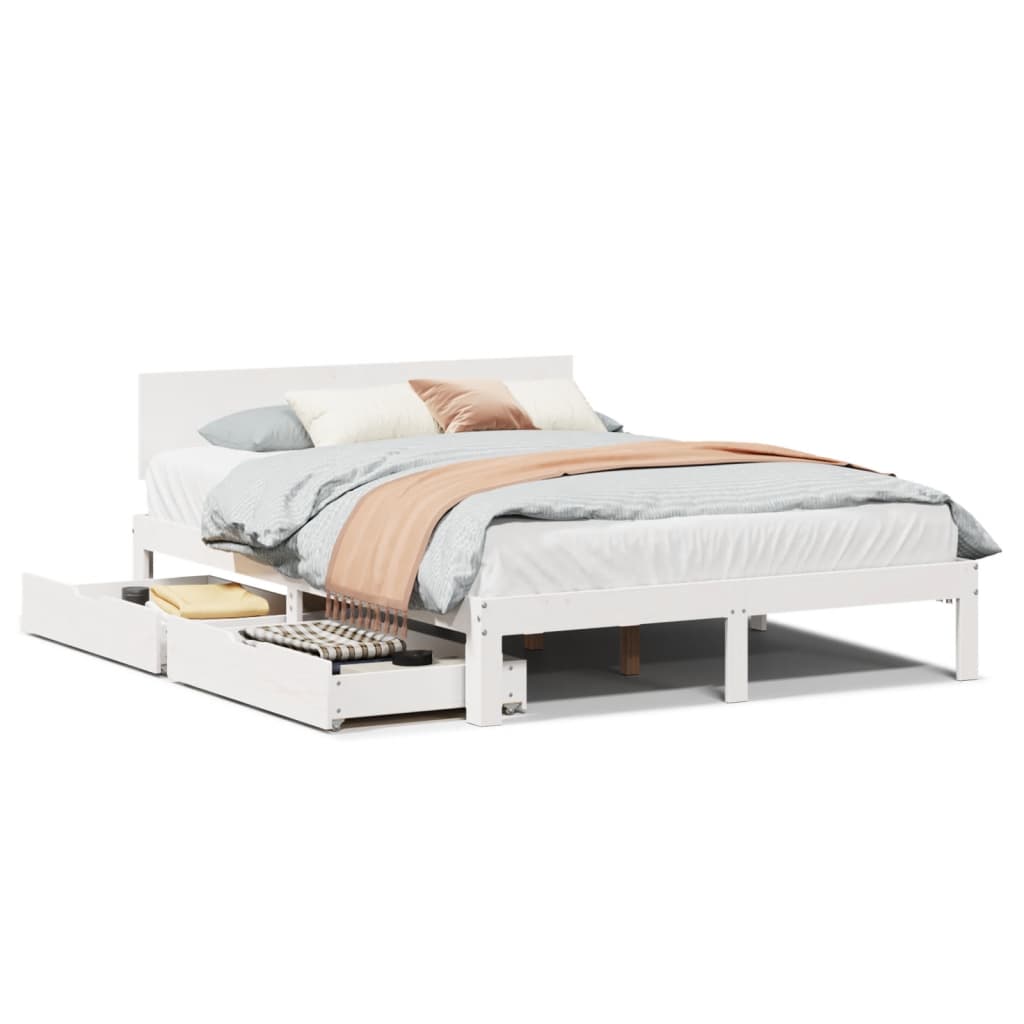 Estrutura de cama com gavetas 140x190 cm pinho maciço branco