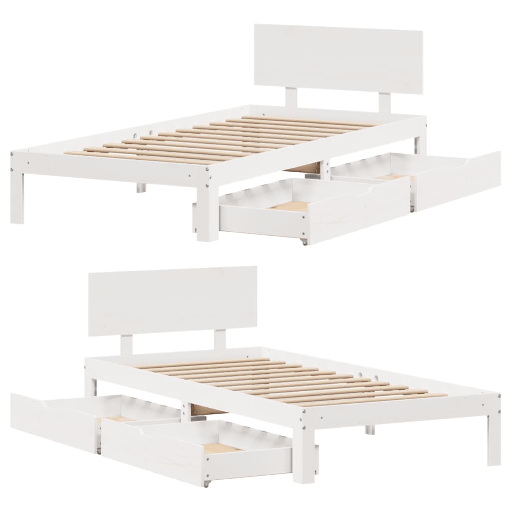 Estrutura de cama c/ gavetas 90x200 cm pinho maciço branco