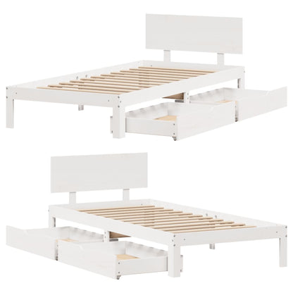 Estrutura de cama c/ gavetas 90x200 cm pinho maciço branco