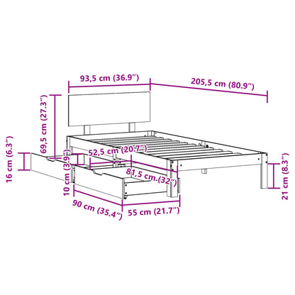 Estrutura de cama c/ gavetas 90x200 cm pinho maciço branco