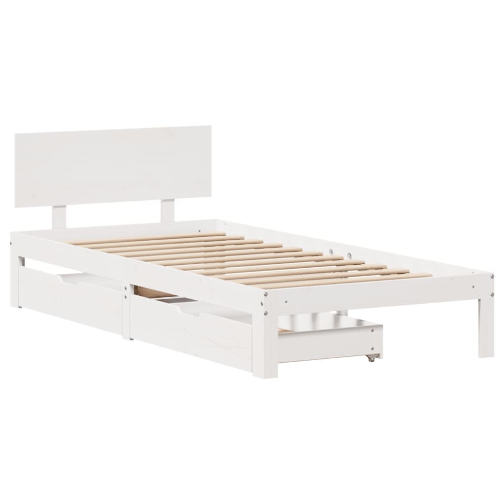 Estrutura de cama c/ gavetas 100x200 cm pinho maciço branco