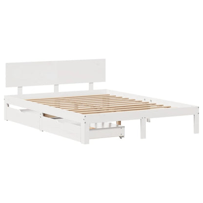 Estrutura de cama c/ gavetas 140x200 cm pinho maciço branco