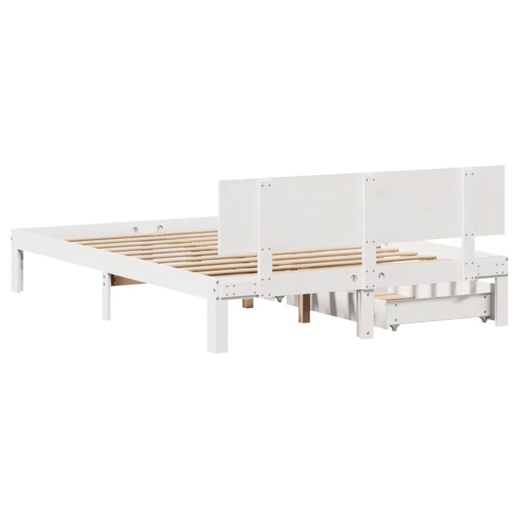 Estrutura de cama c/ gavetas 140x200 cm pinho maciço branco