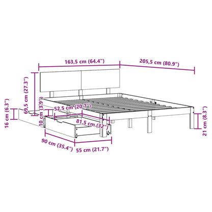 Estrutura de cama com gavetas 160x200 cm pinho maciço branco