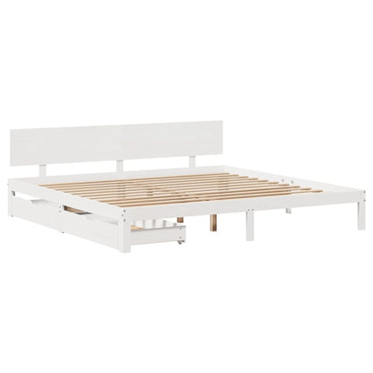 Estrutura de cama c/ gavetas 200x200 cm pinho maciço branco