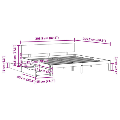 Estrutura de cama c/ gavetas 200x200 cm pinho maciço branco