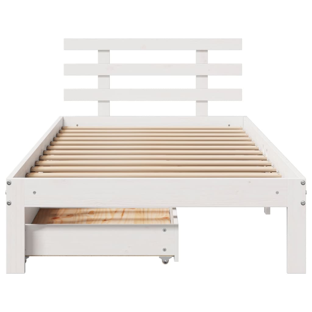 Estrutura de cama com gavetas 90x190 cm pinho maciço branco