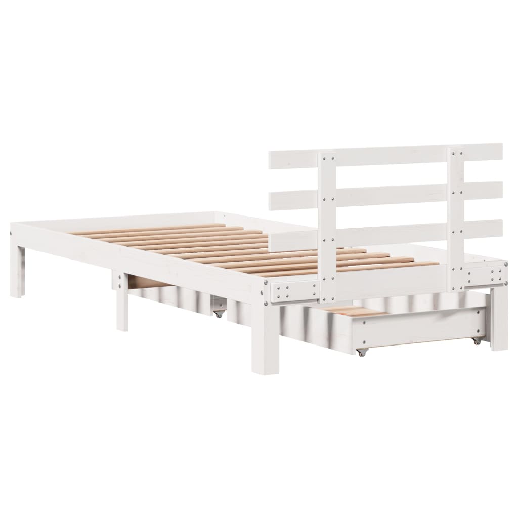 Estrutura de cama com gavetas 90x190 cm pinho maciço branco