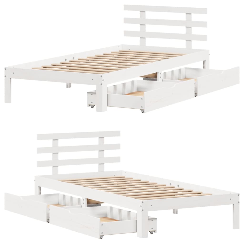 Estrutura de cama com gavetas 90x190 cm pinho maciço branco