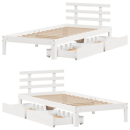 Estrutura de cama com gavetas 90x190 cm pinho maciço branco