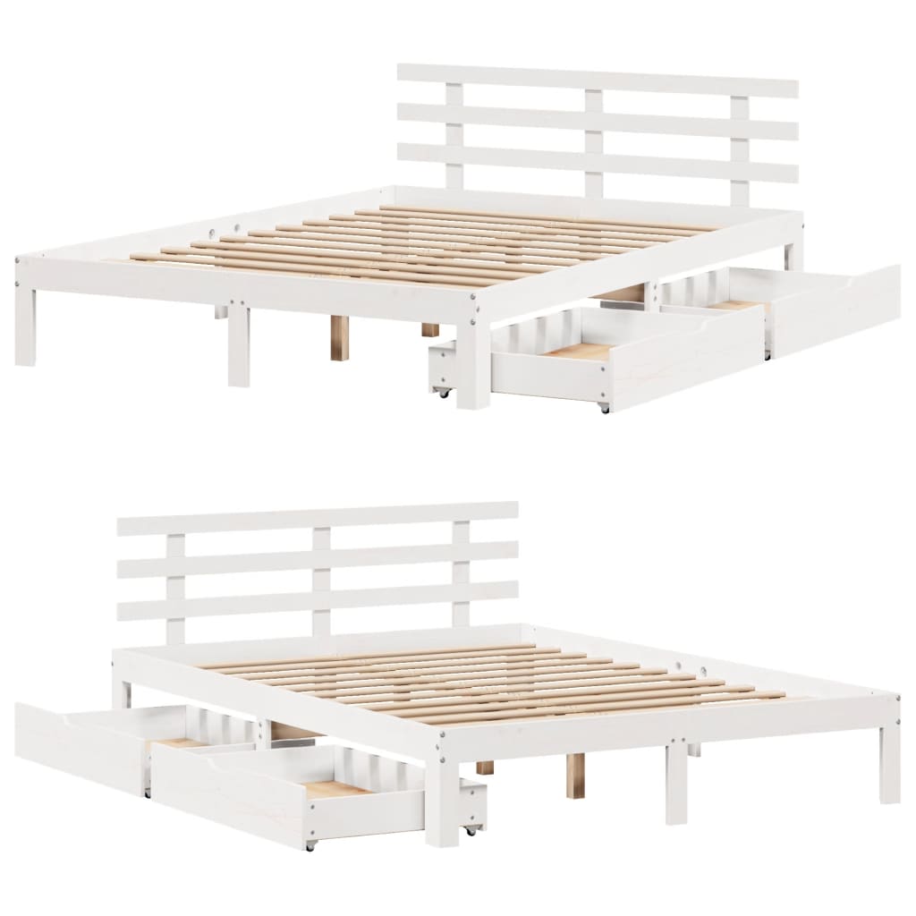 Estrutura de cama com gavetas 120x190 cm pinho maciço branco