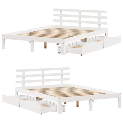 Estrutura de cama com gavetas 120x190 cm pinho maciço branco