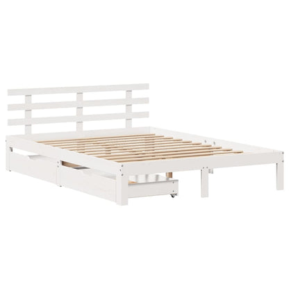 Estrutura de cama com gavetas 135x190 cm pinho maciço branco