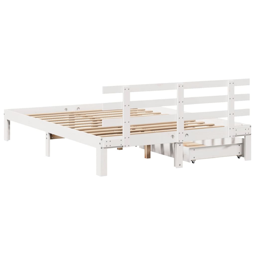 Estrutura de cama com gavetas 135x190 cm pinho maciço branco