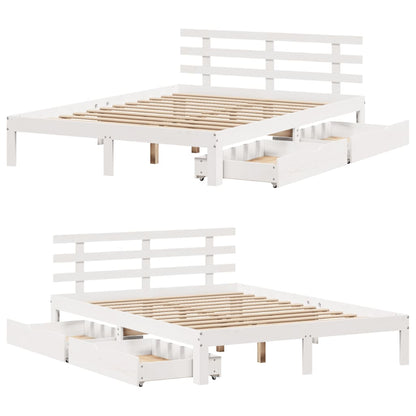 Estrutura de cama com gavetas 135x190 cm pinho maciço branco