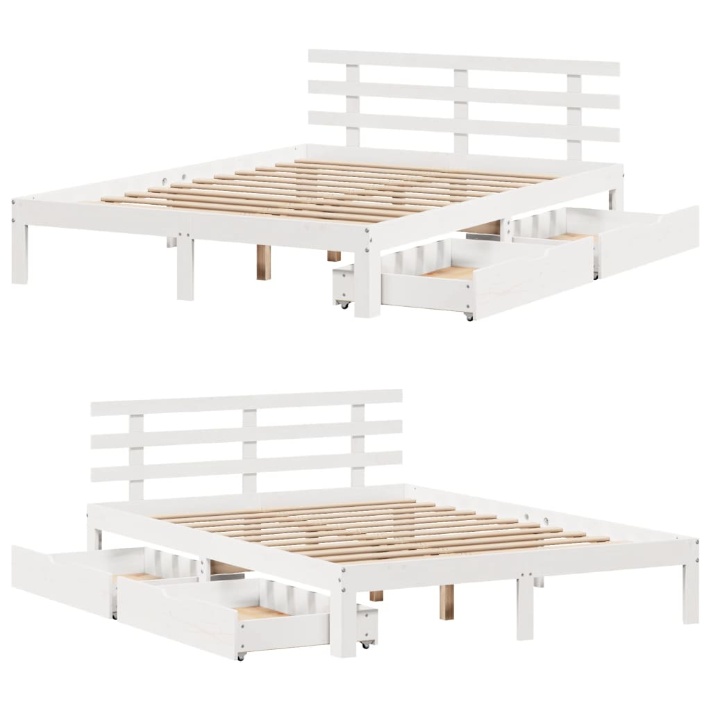 Estrutura de cama com gavetas 140x190 cm pinho maciço branco