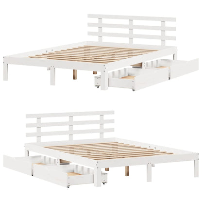 Estrutura de cama com gavetas 140x190 cm pinho maciço branco