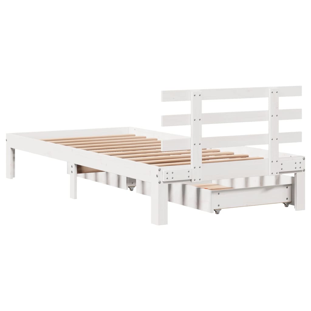 Estrutura de cama c/ gavetas 90x200 cm pinho maciço branco