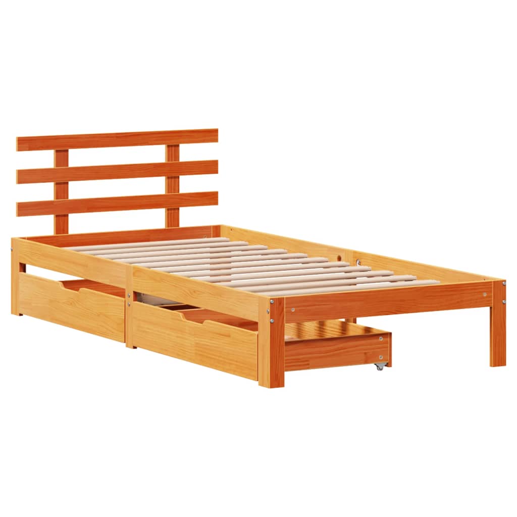 Estrutura de cama c/ gavetas 75x190cm pinho maciço castanho-mel