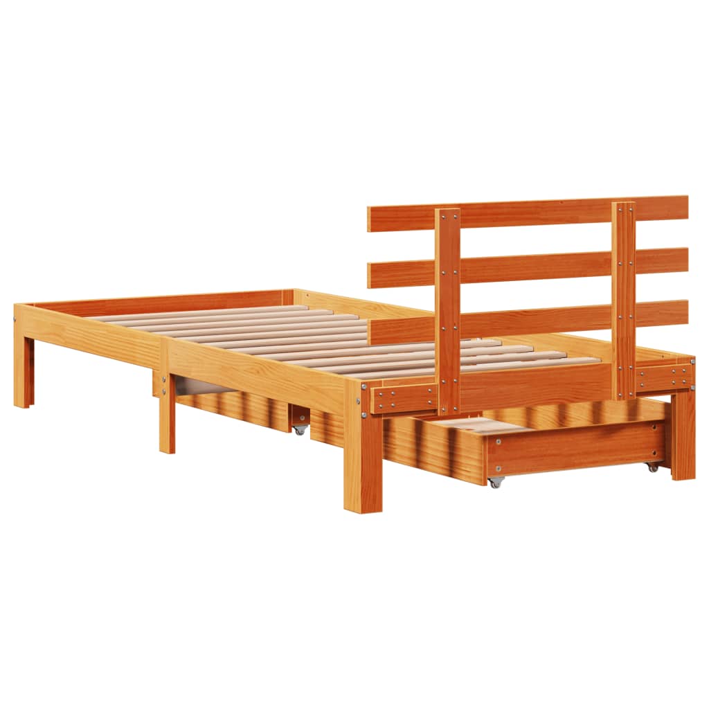 Estrutura de cama c/ gavetas 75x190cm pinho maciço castanho-mel