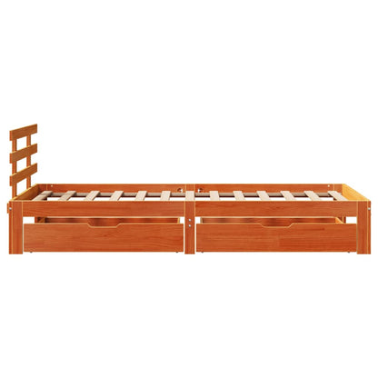 Estrutura de cama c/ gavetas 90x190cm pinho maciço castanho-mel