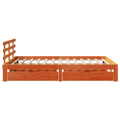 Estrutura cama c/ gavetas 120x190 cm pinho maciço castanho-mel