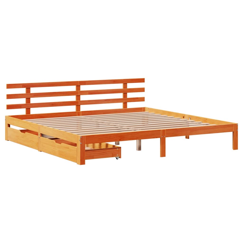 Estrutura de cama c/ gavetas 180x200 cm pinho castanho cera